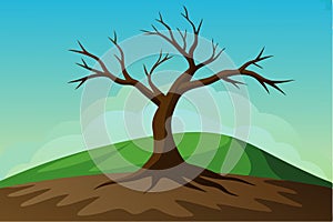 Dead tree on the hill vector art illustration