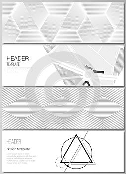 The minimalistic vector illustration of the editable layout of headers, banner design templates. Abstract geometric