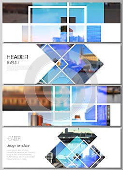 The minimalistic vector illustration of the editable layout of headers, banner design templates. Creative trendy style