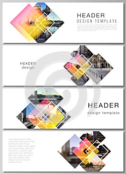 The minimalistic vector illustration of the editable layout of headers, banner design templates. Creative trendy style