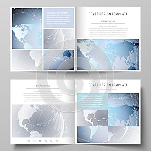 The minimalistic vector illustration of the editable layout of two covers templates for square design brochure, flyer