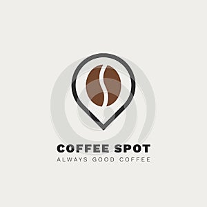 Minimalistic vector logo for coffee shop. Outline logotype with coffee bean and navigation mark