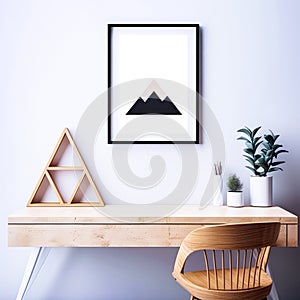 minimalistic wall photo frame interior design with beautiful wooden chair and reading