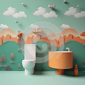 Minimalistic Wallpaper Of Miniworld Floating With Tundra And Toilet Halfs