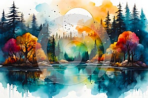 minimalistic water colored ink splash scenery generated by ai