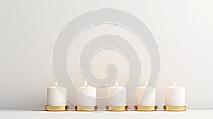 Minimalistic White Background Candle Holder With Golden Empty Thin Frame For Canvas