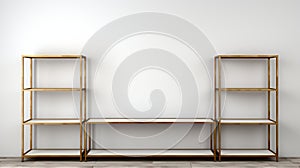 Minimalistic White Background Etagere With Golden Thin Frame For Canvas
