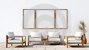 Minimalistic White Background Patio Furniture With Golden Empty Thin Frame