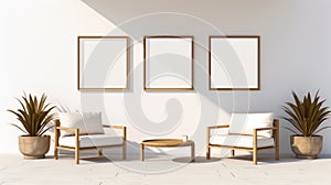 Minimalistic White Background Patio Furniture With Golden Thin Frame