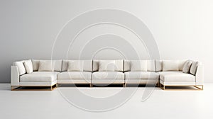 Minimalistic White Background Sectional Sofa With Golden Frame
