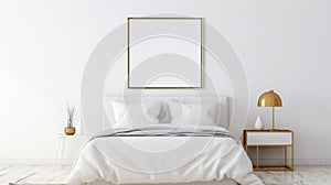 Minimalistic White Bedroom With Golden Light Frame
