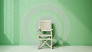 Minimalistic White Chair In Front Of Green Wall