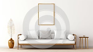 Minimalistic White Couch With Gold Frame Mockup Design