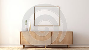 Minimalistic White Credenza With Golden Thin Frame For Canvas