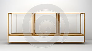 Minimalistic White Display Cabinet With Golden Thin Frame