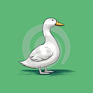 Minimalistic White Duck Illustration On Green Background