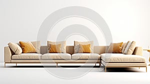 Minimalistic White Sectional Sofa With Golden Frame For Canvas