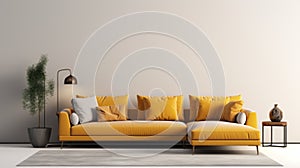 Minimalistic White Sectional Sofa With Golden Frame For Canvas