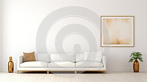 Minimalistic White Sectional Sofa With Golden Frame For Canvas