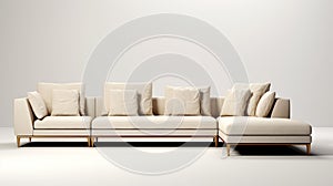 Minimalistic White Sectional Sofa With Golden Frame For Canvas