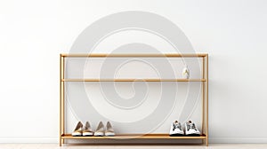 Minimalistic White Shoe Rack With Golden Frame