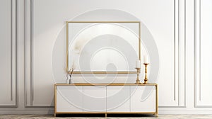 Minimalistic White Sideboard With Golden Frame In Modern House