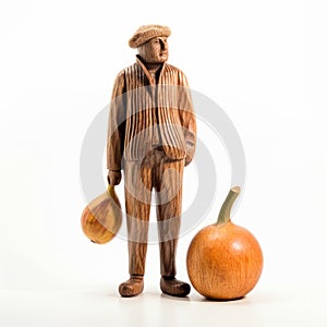 Minimalistic Wooden Sculpture Of A Farmer And His Pumpkin