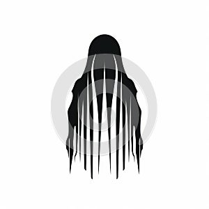 Minimalistic Wraith Icon: Black Silhouette Of A Ghost With Long Hair