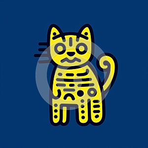 Minimalistic Yellow Cat Icon Inspired By Mayan Art And Keith Haring