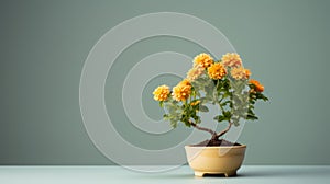 Minimalistic Zinnia Bonsai Tree On Blue Background - Hd Desktop Wallpaper