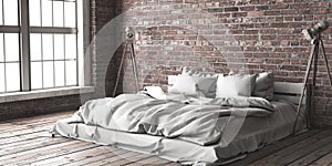 Minimalistik bedroom mock up in loft style