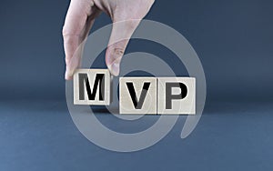 Minimum viable product MVP. Cubes form words Minimum viable product MVP