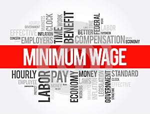 Minimum Wage is the lowest remuneration that employers can legally pay their employees, word cloud concept background