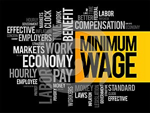 Minimum Wage is the lowest remuneration that employers can legally pay their employees, word cloud concept background