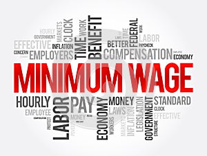 Minimum Wage is the lowest remuneration that employers can legally pay their employees, word cloud concept background