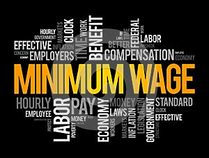 Minimum Wage is the lowest remuneration that employers can legally pay their employees, word cloud concept background