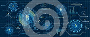 Mining Bitcoin Cryptocurrency, Digital Stream. Futuristic Money. Blockchain. Cryptography photo