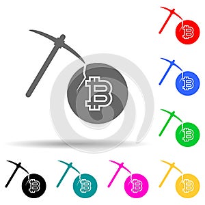 mining bitcoin multi color style icon. Simple glyph, flat vector of crypto icons for ui and ux, website or mobile application
