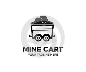 Mining cart, black industrial logo design. Mine coal wagon icon. Simple illustration of mine coal wagon for web design.