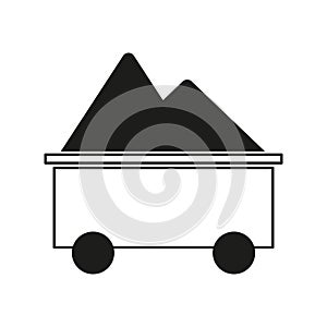 Mining cart icon. Coal or minerals extraction symbol. Vector mine trolley.