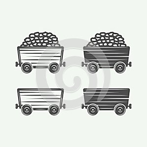 Mining coal carts van in retro vintage style. Graphic Art.