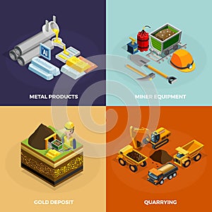 Mining Concept Isometric Icons Set