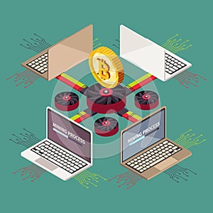 Mining cryptocurrency blockchain crypto money decorative elements isometric vector illustration