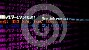 Mining Cryptocurrency process program on display PC. Using Software. Share Found.