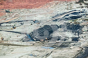 Lignite coalmine,Mining dump trucks working in coalmine