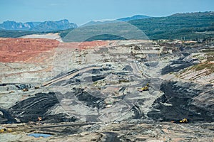 Lignite coalmine,Mining dump trucks working in coalmine