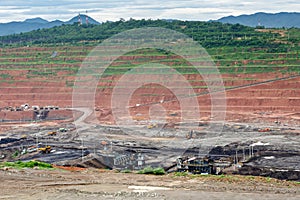 Mining dump trucks working in Lignite coalmine