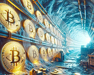 Mining Electronic Money Bitcoin Cryptocurrency Global Digital Currency Investments Crypto Coins Dollars AI Generated