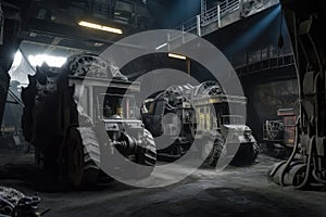 mining equipment and machinery in the coal mine, waiting to be put into action