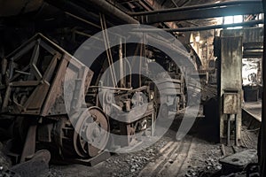 mining equipment and machinery in the coal mine, waiting to be put into action